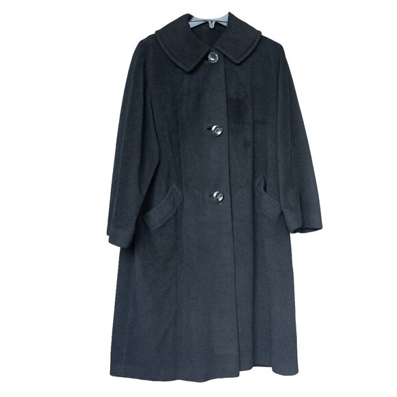 Vintage Black Cashmere Swing Coat 1960s Union Made Mod Goth Couture Americana - Picture 1 of 16